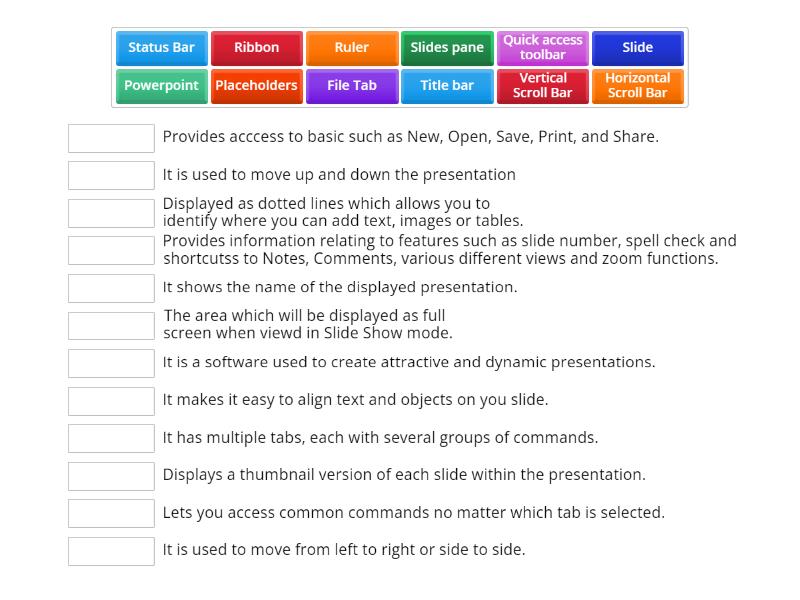 PARTS and FUNCTIONS of POWERPOINT - Eşleştir