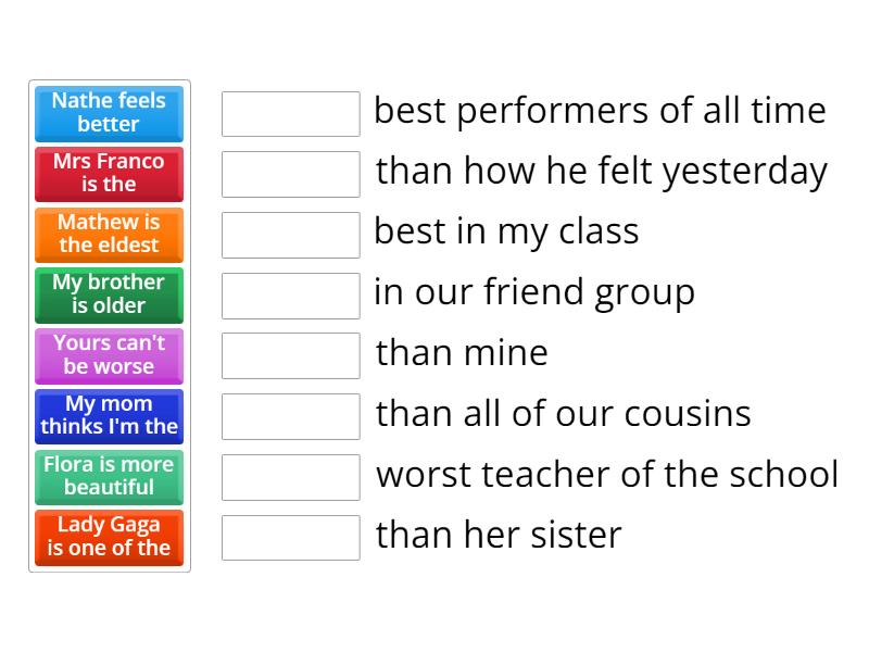Irregular Adjectives - Comparatives and Superlatives (6) - Match up
