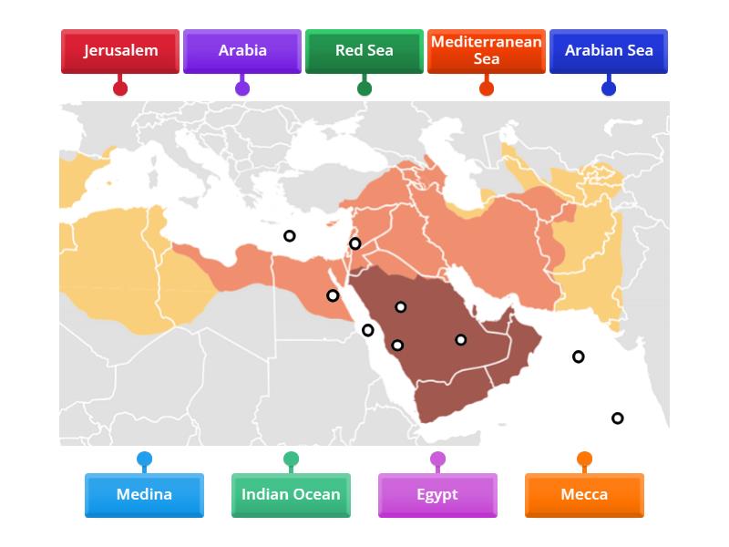 Rise of Islam Map - Labelled diagram