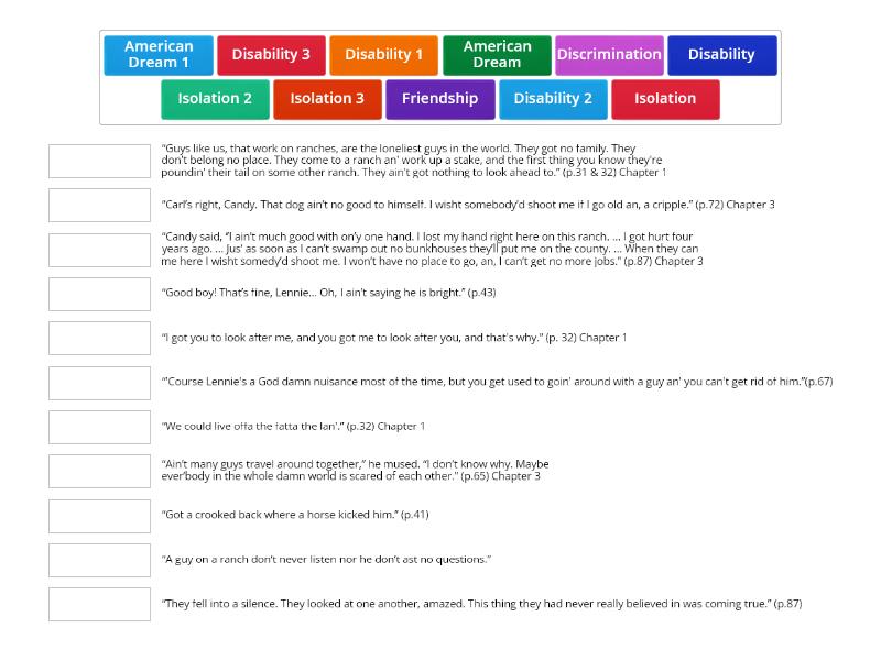 OMAM Chapter three quotes to theme analysis - Match up