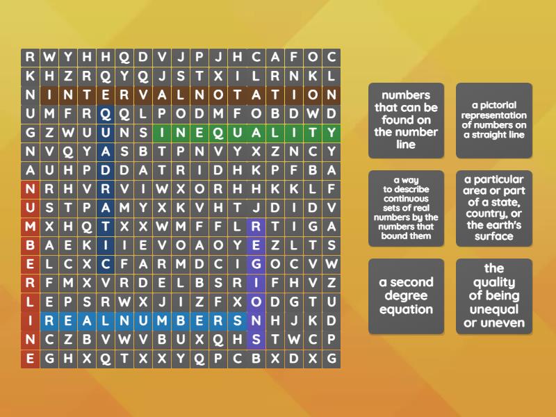 Quadratic Inequalities - Wordsearch