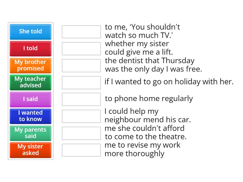 Focus 3 reported speech - Match up