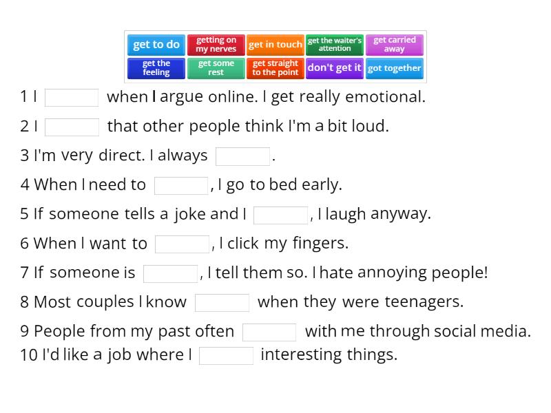 Expressions with get complete the sentence