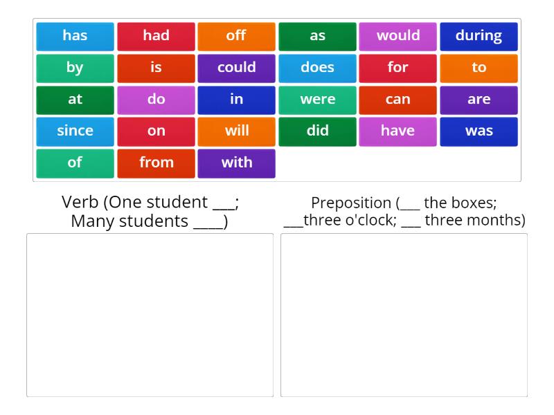 SAT. Verb versus Preposition - Group sort