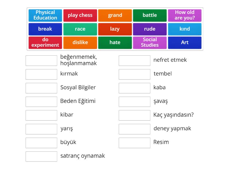 5 Sinif İngi̇li̇zce Games Match Up