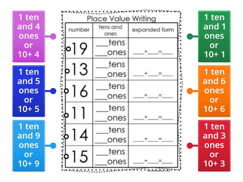 Expanded Form Match Backwards 11-20 - Diagrama con etiquetas