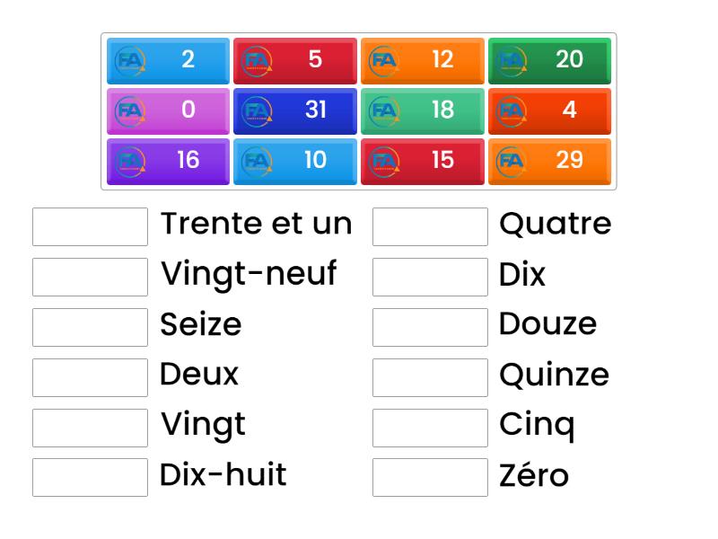 Les nombres - Match up