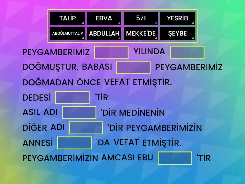 5. SINIF PEYGAMBERİMİZİN HAYATI - Complete The Sentence