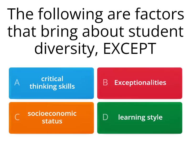 STUDENT DIVERSITY ( INDIVIDUAL DIFFERENCES) - Quiz