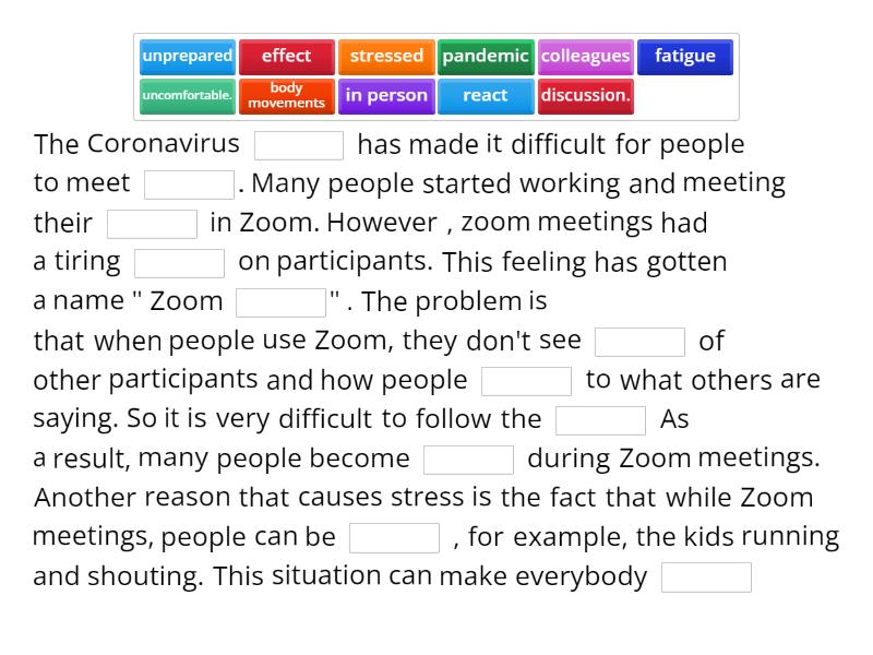 Zoom Fatigue Cloze - Complete the sentence