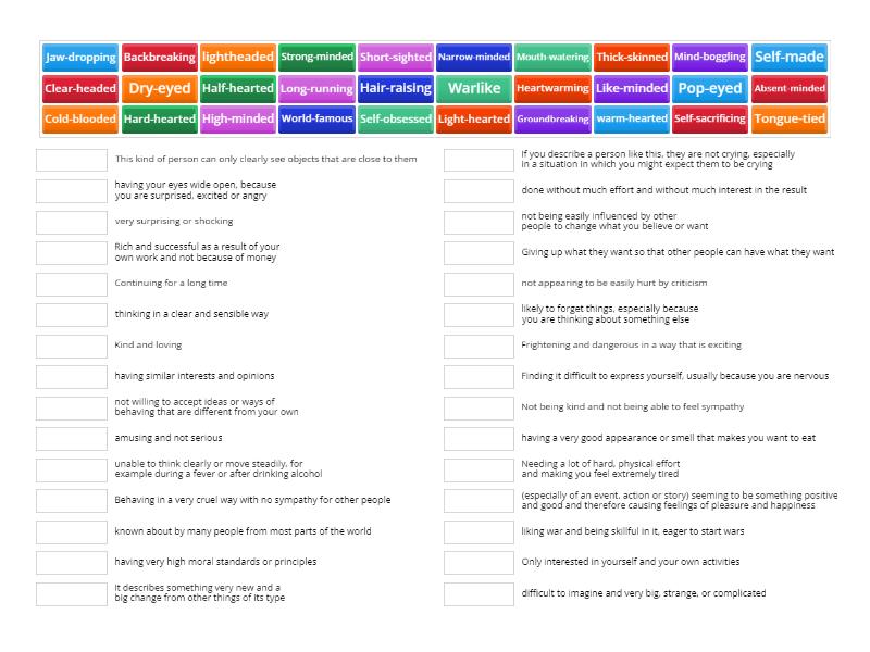 EMPOWER UNIT 7 COMPOUND ADJECTIVES - Une las parejas
