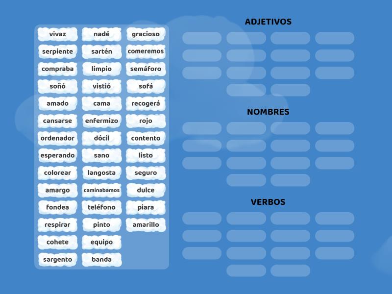 Adjetivos, nombres y verbos - Group sort