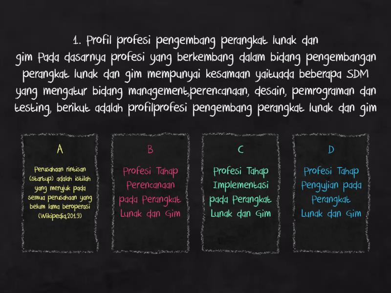 Profil dan profesi di bidang pengembangan perangkat lunak dan gim - Kuis