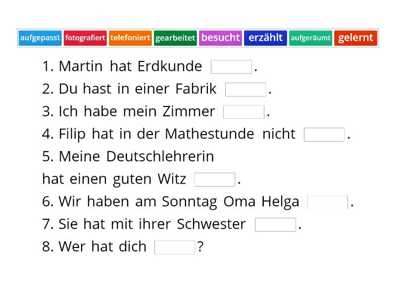 Partizip Perfekt - regelmäßige Verben Maximal 4 - Missing word