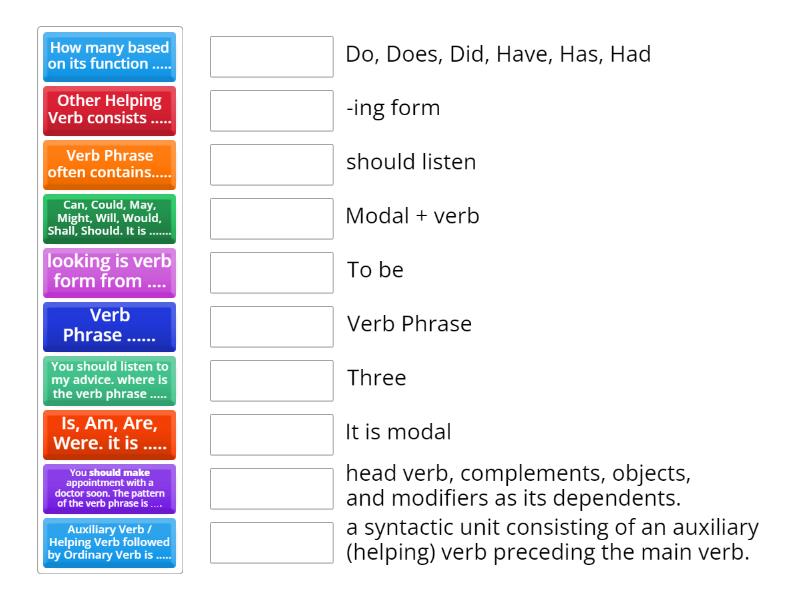 Verb Phrase Match up