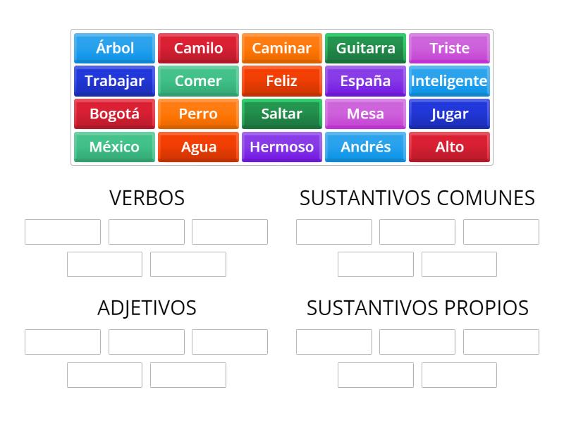 Adjetivo, Verbo Y Sustantivo - Group Sort