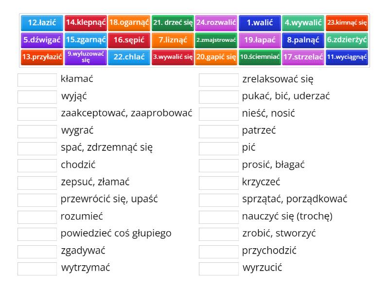 Sprawdzian Klasa 4 Język Polski Czasowniki Kolokwialne czasowniki (Polski daily) - Match up