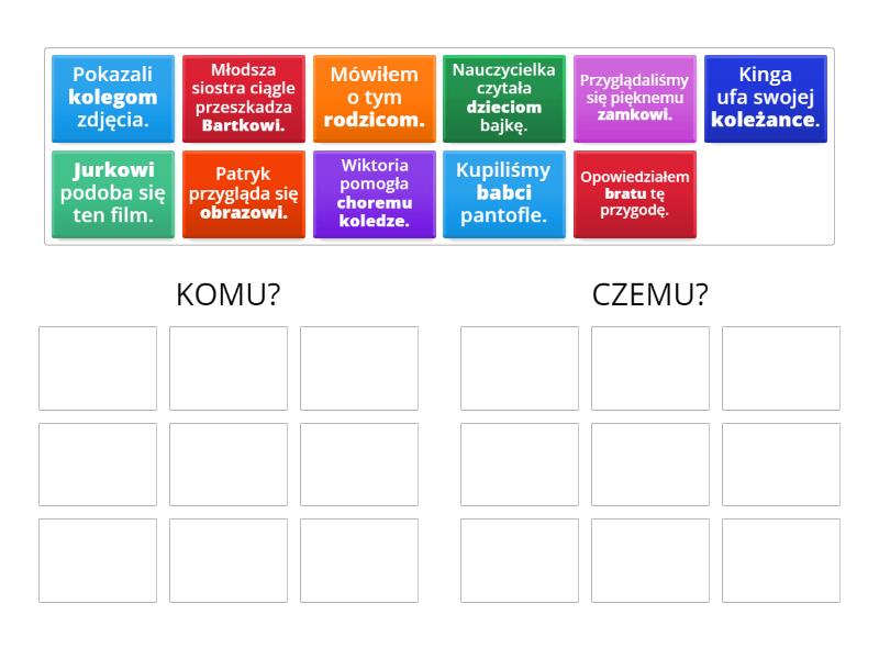 celownik - komu? czemu? (Machowska) - Group sort