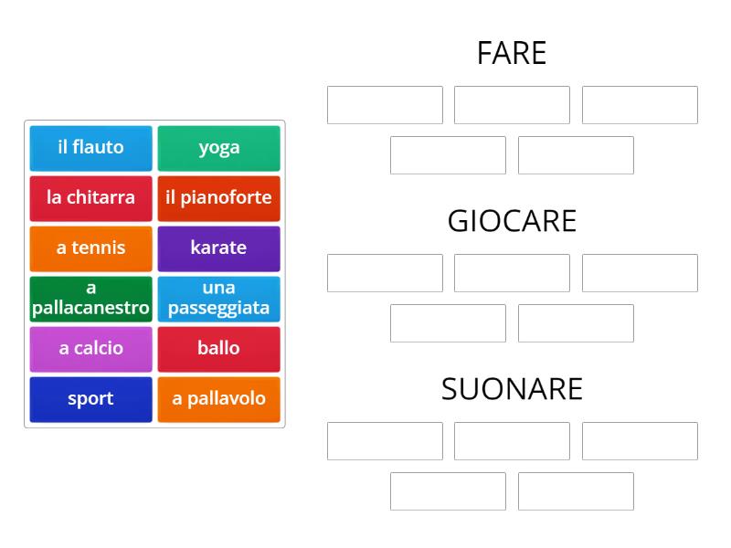 fare,giocare, suonare Ordenar por grupo