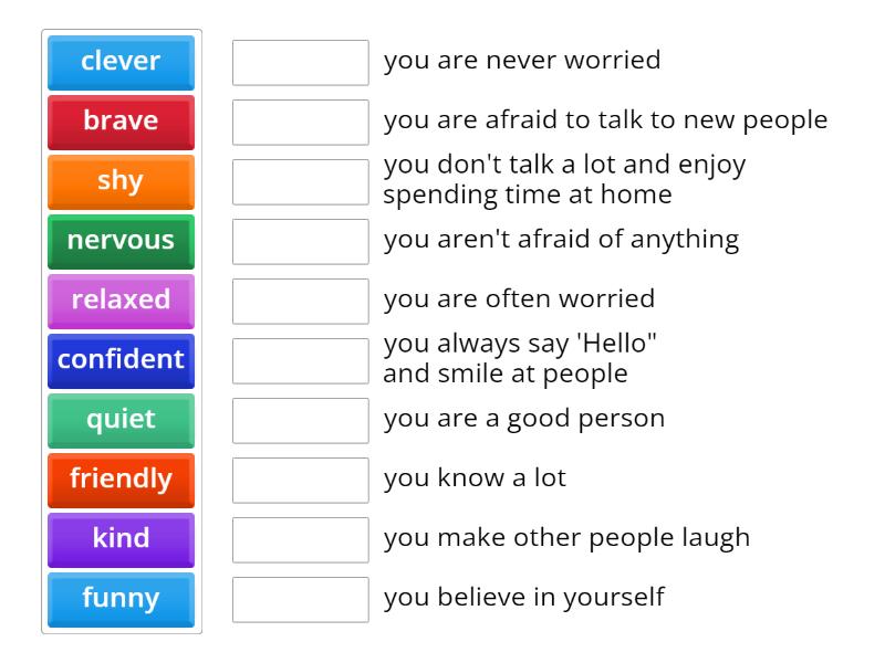 WW1 Unit 1 Personality Adjectives - Match up