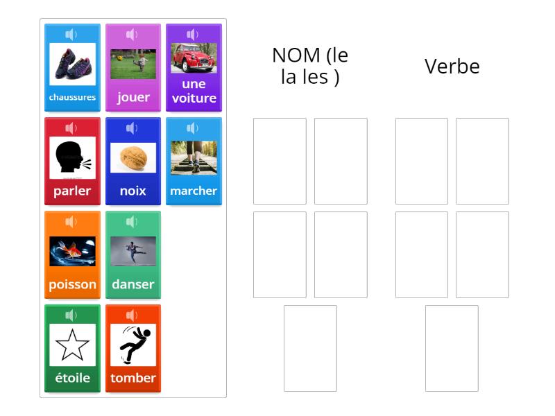 Classe les mots dans la bonne famille ( verbe ou nom) - Group sort