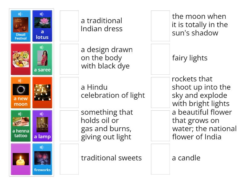 ESOL Diwali Vocabulary - Match Up