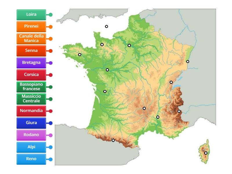 Francia - cartina geografia fisica - Labelled diagram