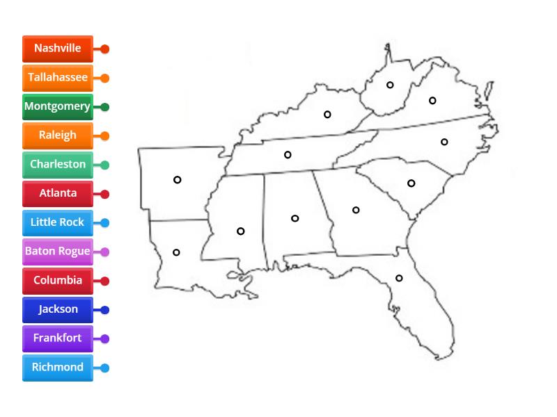 Southeast Region Capitals Map - Labelled diagram