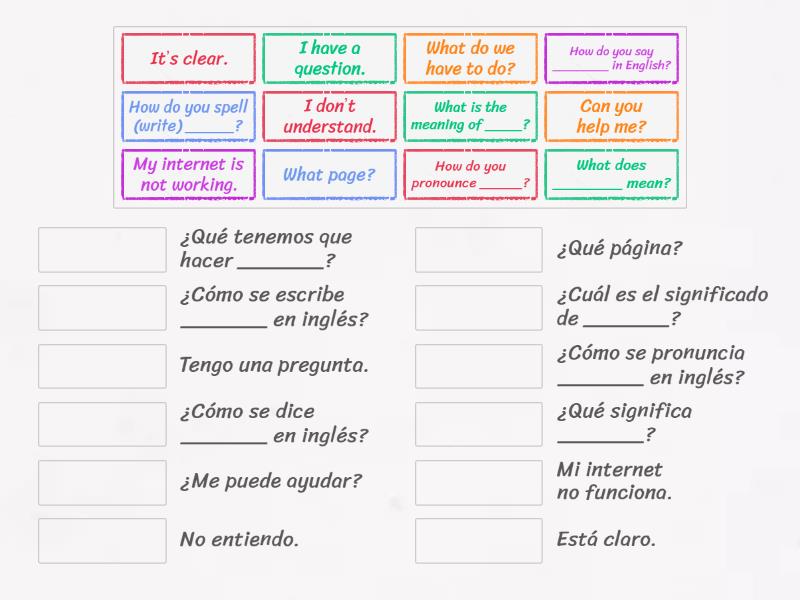 Useful Classroom Expressions - Match up