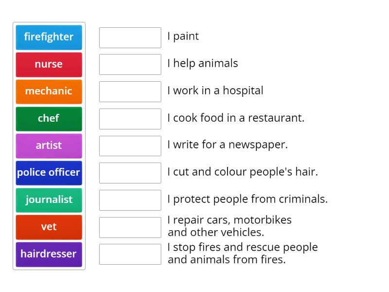 Match the job to the definition - Match up