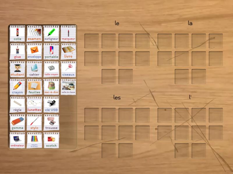 À l´école邏 ️ (Vocabulaire + Les articles définis ) - Group sort