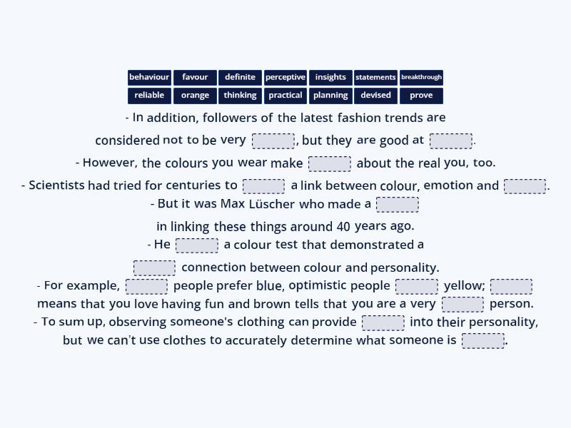 Summary Part 2 - Complete the sentence