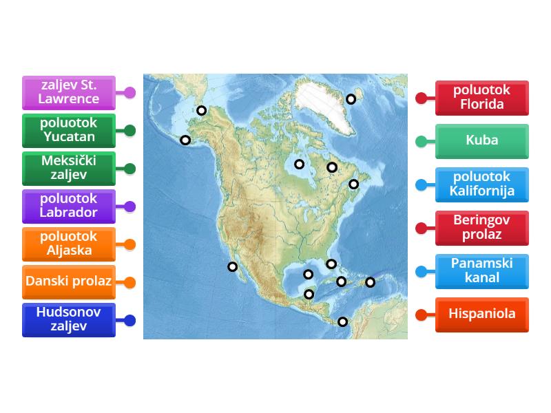 Sjeverna Amerika - razvedenost obala - Slika s oznakama
