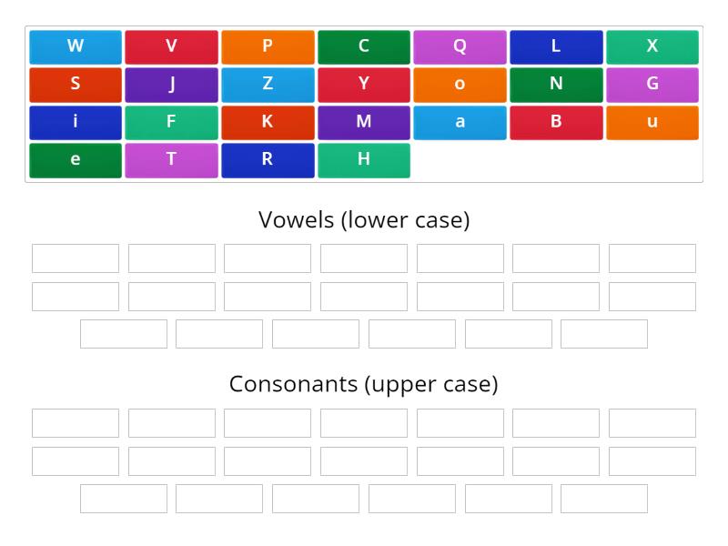 Identify the vowels with lower case format, and Identify the consonants ...