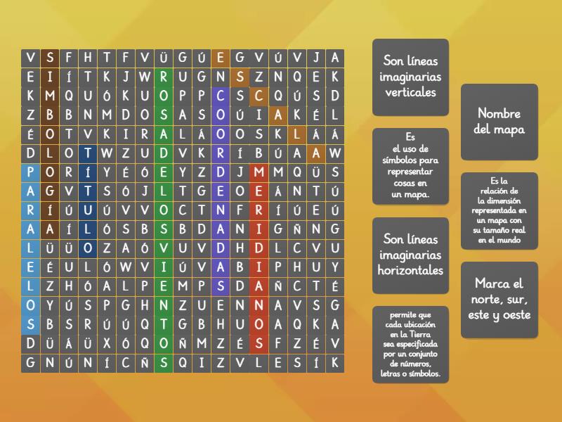 Características de los mapas - Sopa de letras