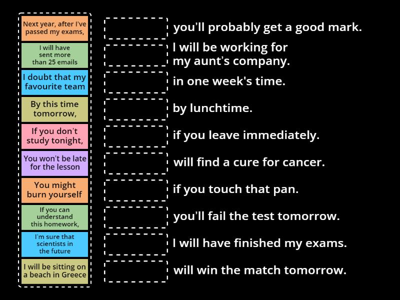 Future progressive, future perfect and first conditional - Match up