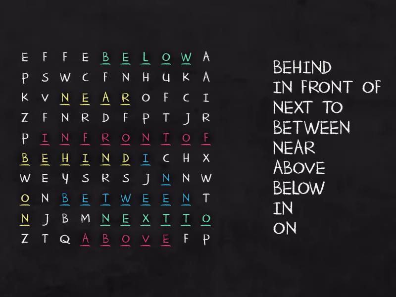 wordwall english prepositions of place