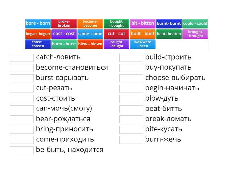 Irregular verbs ( be - cut) - Match up