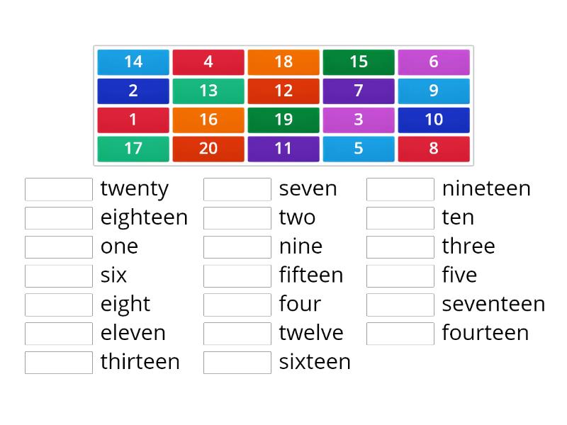 Number word 1 to 20 - Match up