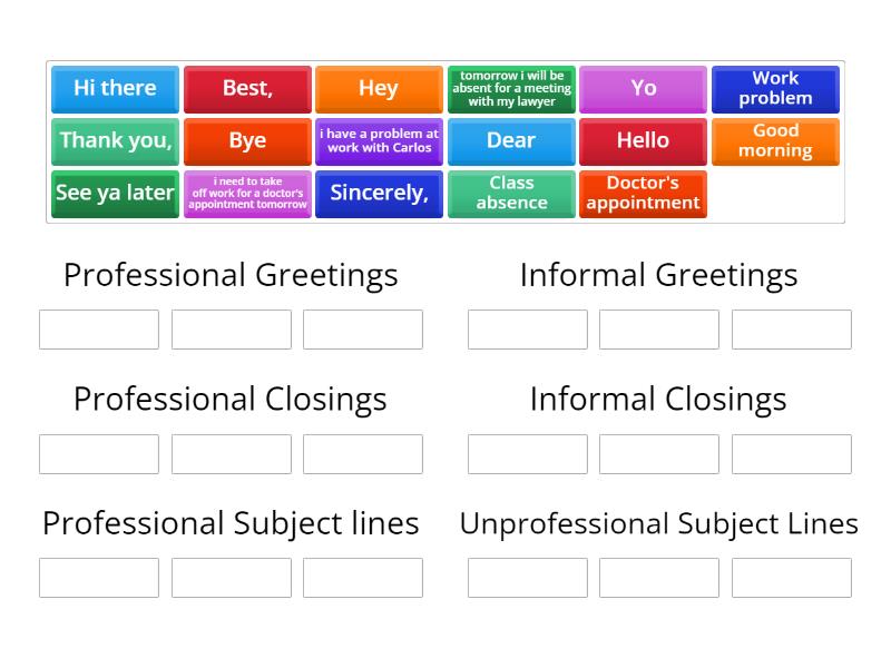 Professional Vs Informal parts of an email - Group sort