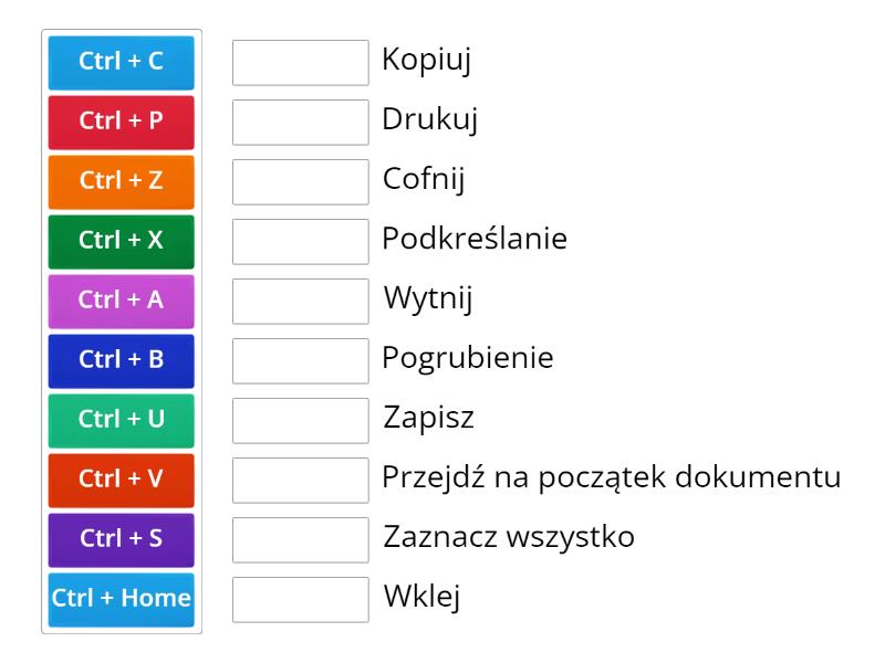 Sprawdzian Z Informatyki Skróty Klawiszowe Skróty klawiszowe - Match up