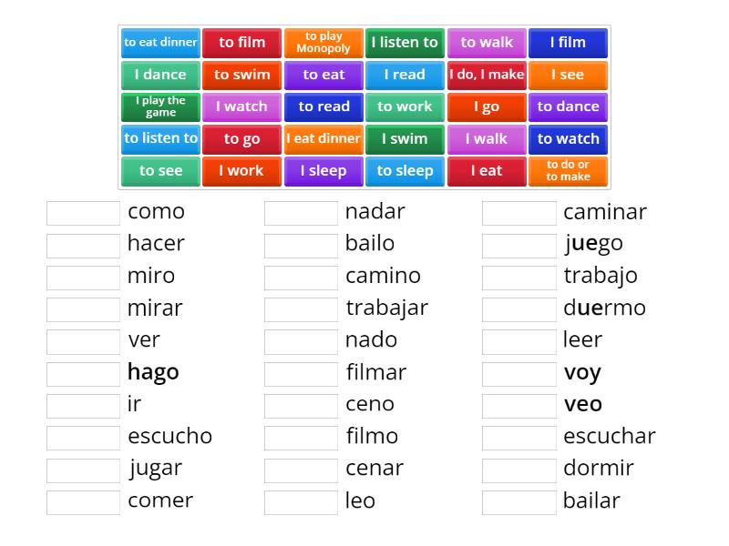 Achievement Quiz 7 - Verbs in the infinitive and YO forms - Match up