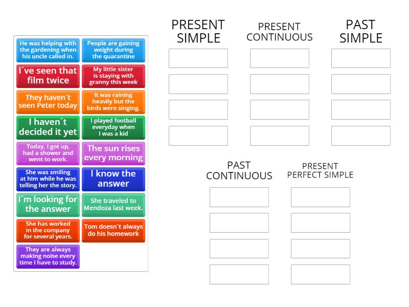 Verb Tenses Revision Pre Intermediate Ordenar Por Grupo