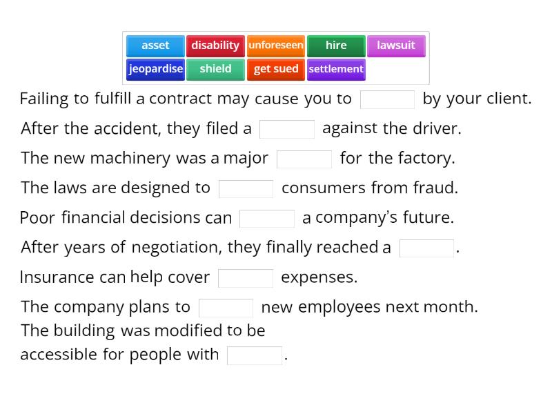 Insurance & business words - Complete the sentence