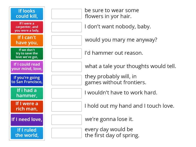 Conditionals - Main Clauses - Lines from Songs - Match up