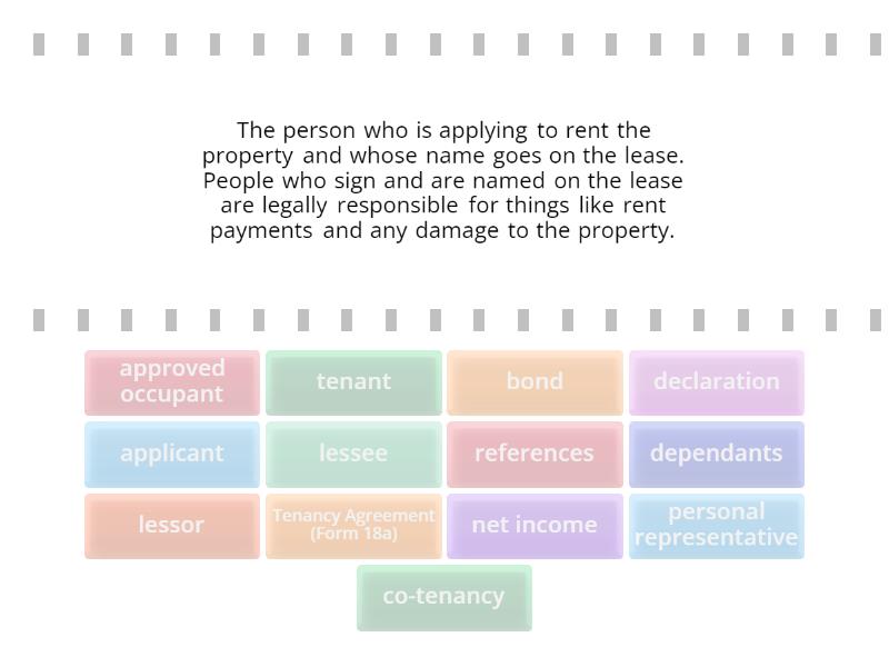 Renting - Key Terms - Find the match