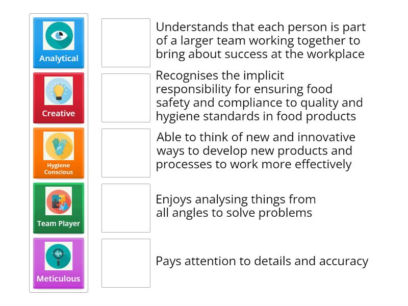 1. Match the desired attributes with their description - Match up