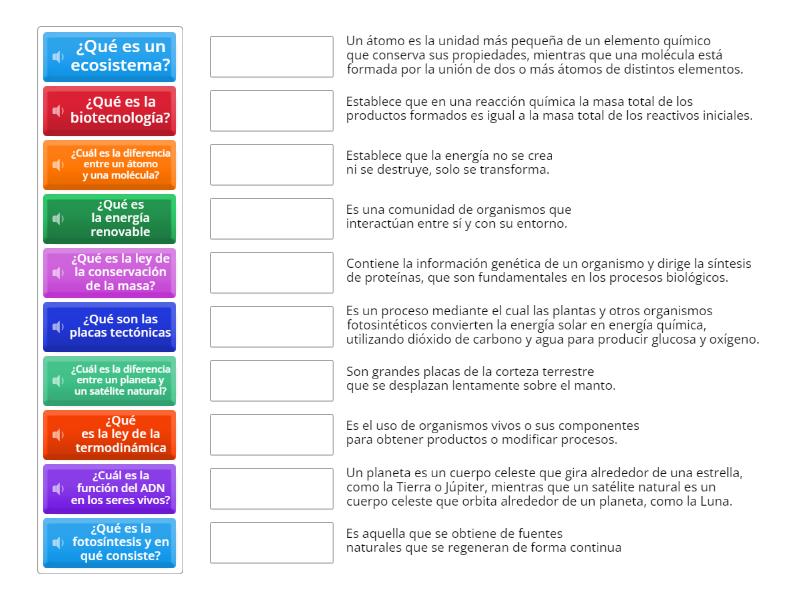 Identifique la respuesta correcta: - Une las parejas