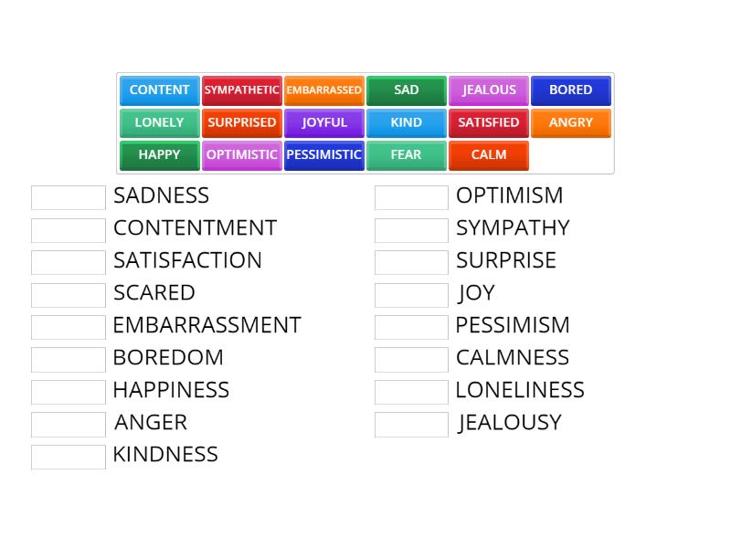 Feelings and emotions: adjectives and nouns - Match up