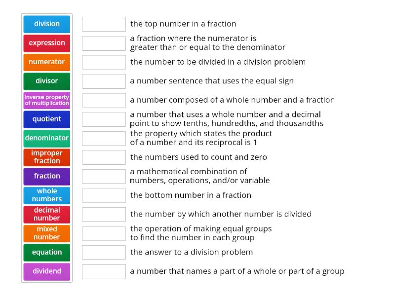 Unit 3 Vocabulary Math P. Burton - Match up